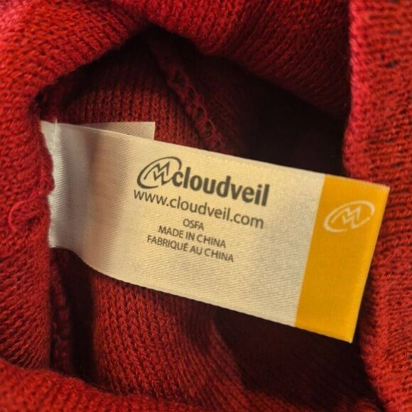 Cloudveil Unisex Adult Red & Grey Acrylic Knit Beanie w Logo Tag & Pom-Pom - Picture 2 of 6